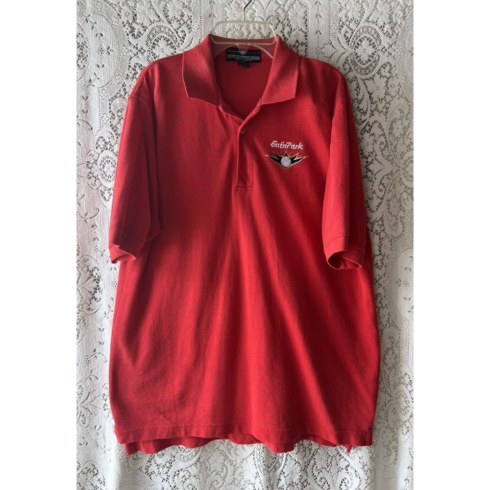 Eat N Park Restaurants Embroidered Smiley Cookie Red Golf Polo Shirt‎ Medium